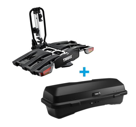 Thule EasyFold XT 3 Tow Bar Mounted Bike Carrier With Santu Cargo Box Bundle 