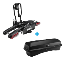Thule EasyFold 3 - 2 Bike Tow Bar Mounted Carrier & Thule Santu Rear Cargo Tow Bar Box