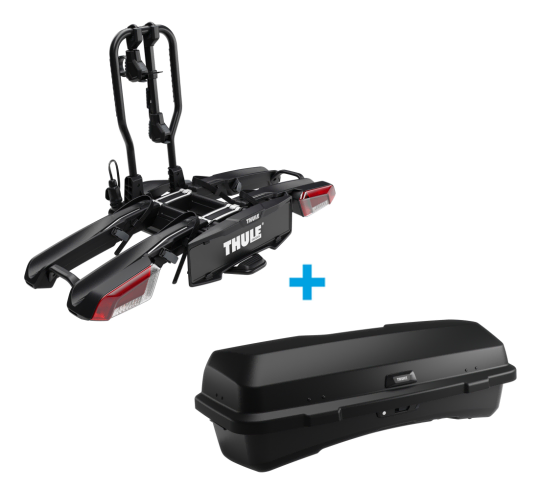 Thule EasyFold 3 - 2 Bike Tow Bar Mounted Carrier & Thule Santu Rear Cargo Tow Bar Box