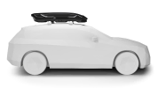 Mounted Side On View Of Thule Motion 3 L Low On Large Vehicles Roof Rack, Showing Low Profile Aerodynamic Shape.