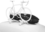 Thule Motion 3 Sport - Mounted on vehicle roof rack alongsidea roof rack mounted cycle carrier
