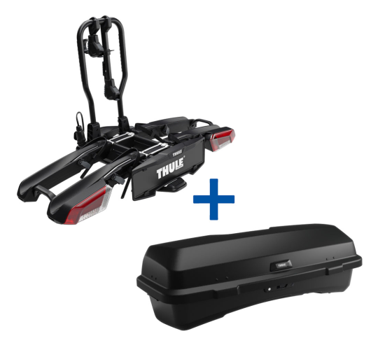 Thule Santu Hard Rear Cargo Box With Tow Bar Mounted EasyFold 3 2 Bike Carrier 